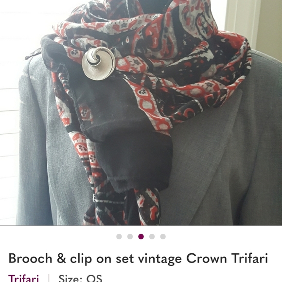 1955-69 Crown TRIFARI C Comet Swirl Brooch And Clip-Ons - Picture 4 of 16